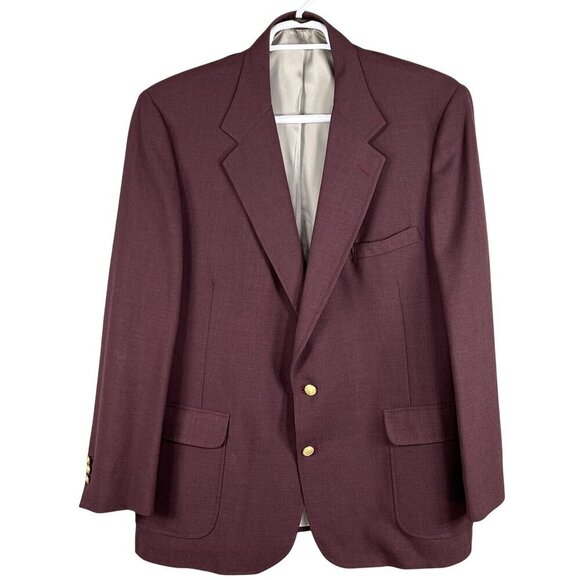 Sutter & Grant Mens 44L Burgundy Wool Blazer Gold Crest Buttons Academia Preppy - Picture 1 of 15